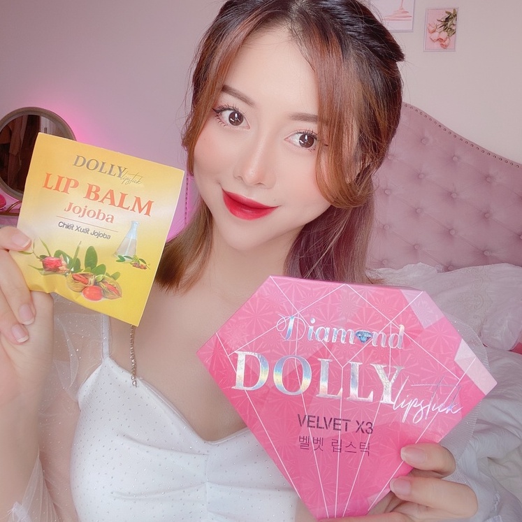 Son Kem, Lì DOLLY DIAMOND VELVET Không Chì Cao Cấp+ TẶNG 1 DƯỠNG MÔI