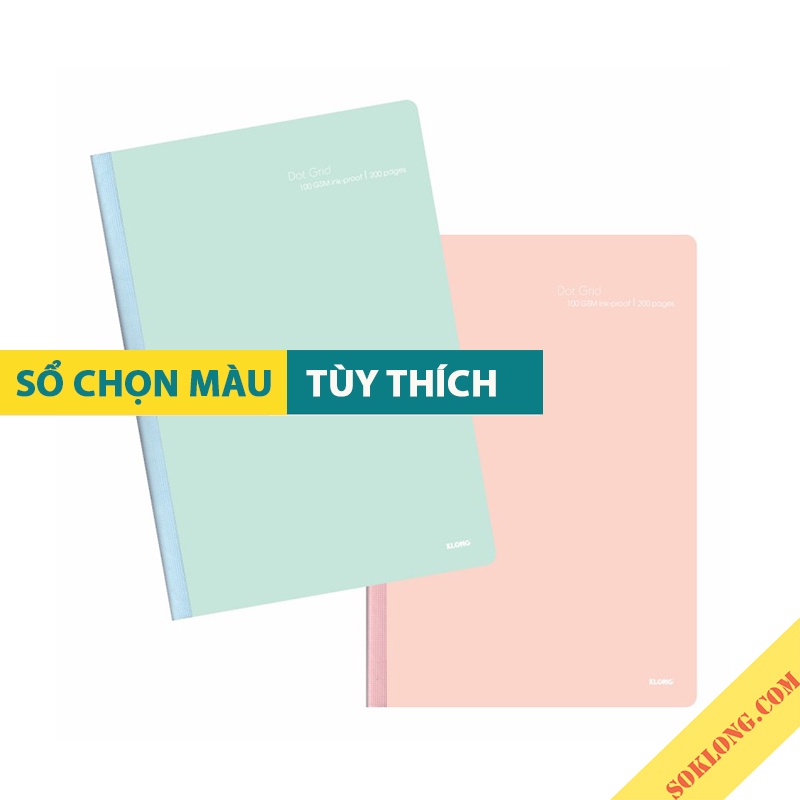 Vở Klong B5 Dotgrid 200 trang Ms 839 [Chọn Màu] may dán gáy bìa Pastel, cuốn tập sổ Klong