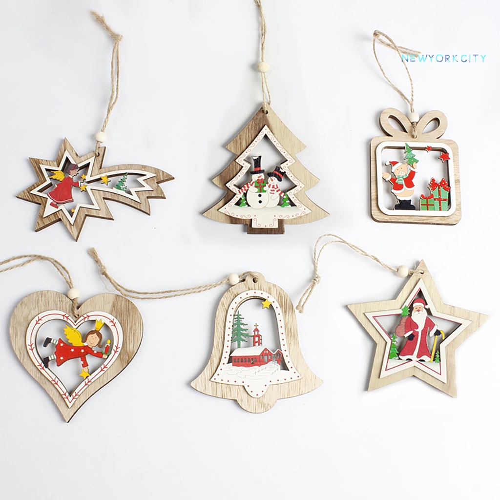Phụ Kiện Treo Trang Trí Cây Thông Giáng Sinh Hình Ông Già Noel Bằng Gỗ