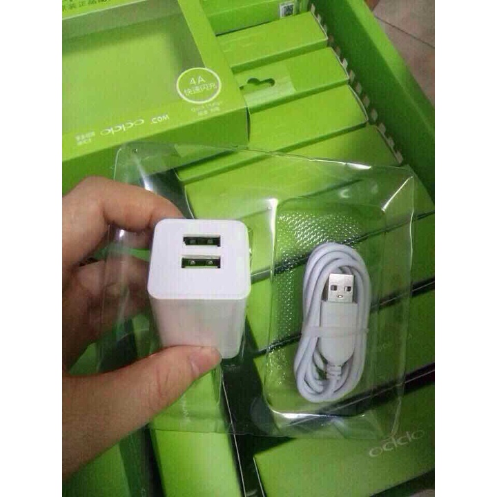 Bộ sạc Oppo 5V-4A  2 cổng USB hỗ trợ sạc nhanh, bộ sạc nhanh Oppo đầu Micro USB