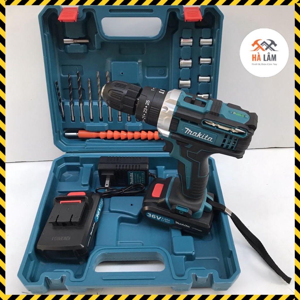 Máy Khoan Pin 36V Makita 3 Chức Năng Có Búa - Tặng Kèm 24 Chi Tiết Gồm Các Mũi Khoan + Mũi Bắt Vít