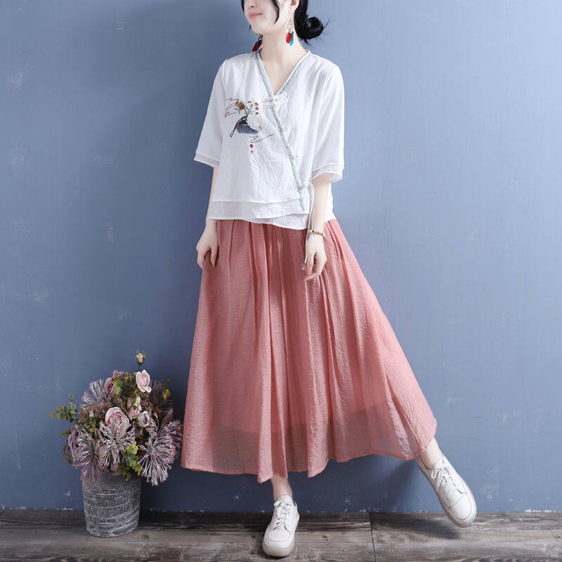 Áo Sơ Mi Cotton Lanh Sát Nách Cổ Chữ V Thêu Họa Tiết Hoa Và Chim Thời Trang Cho Nữ