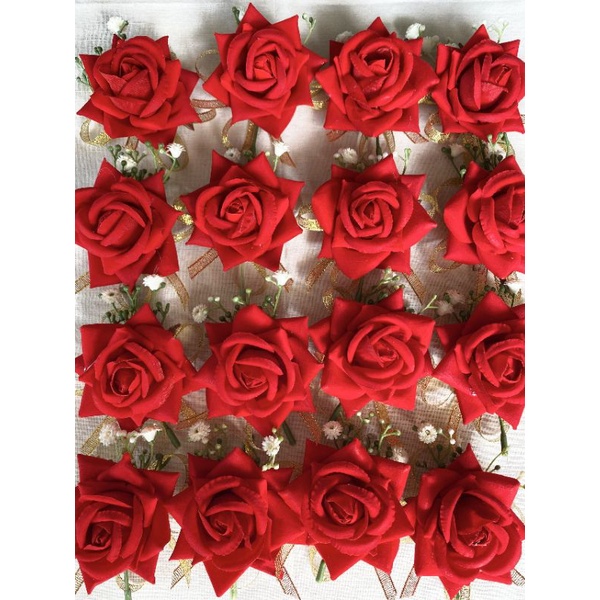 Set 10 hoa cài áo hồng nhung cao cấp