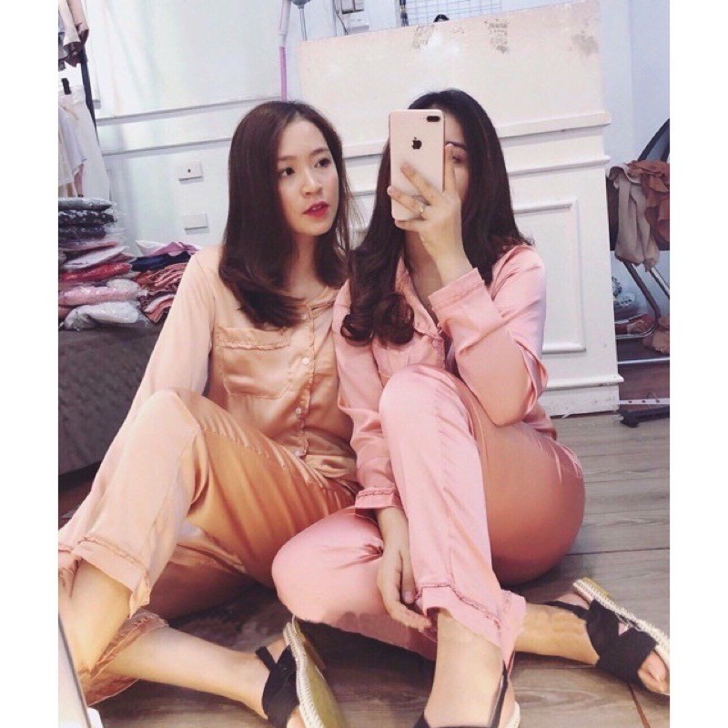 Bộ Lụa Nữ Bèo Dài Tay FREESHIP Pijama Nữ Dài Tay 9 Màu - 3 Size M L XL