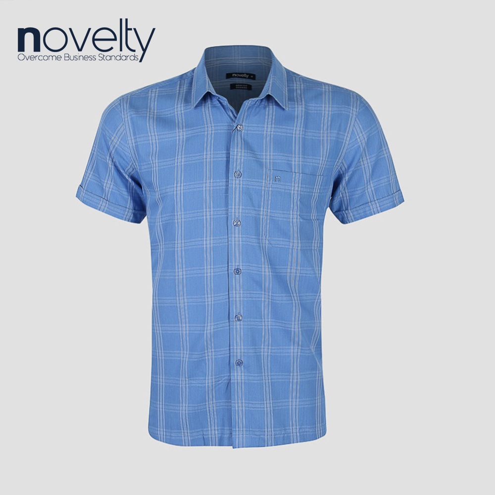 Áo Sơ mi nam ngắn tay NOVELTY xanh dương sọc caro 200175N