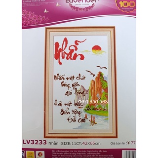 Tranh thêu chữ thập thư pháp nhẫn lv3233