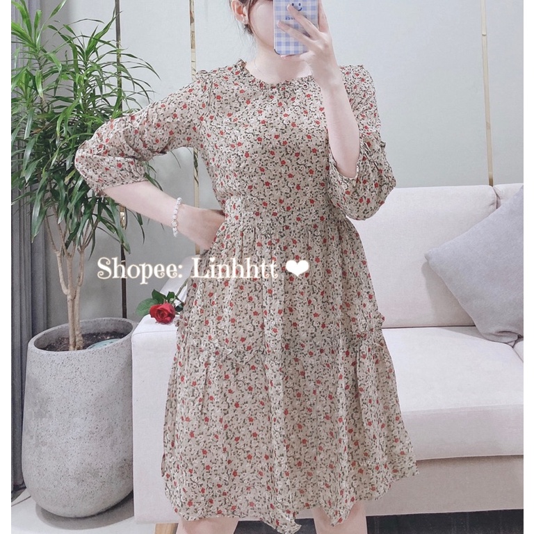 Váy hoa tay dài babydoll QCCC Ulzzang hai lớp xoè