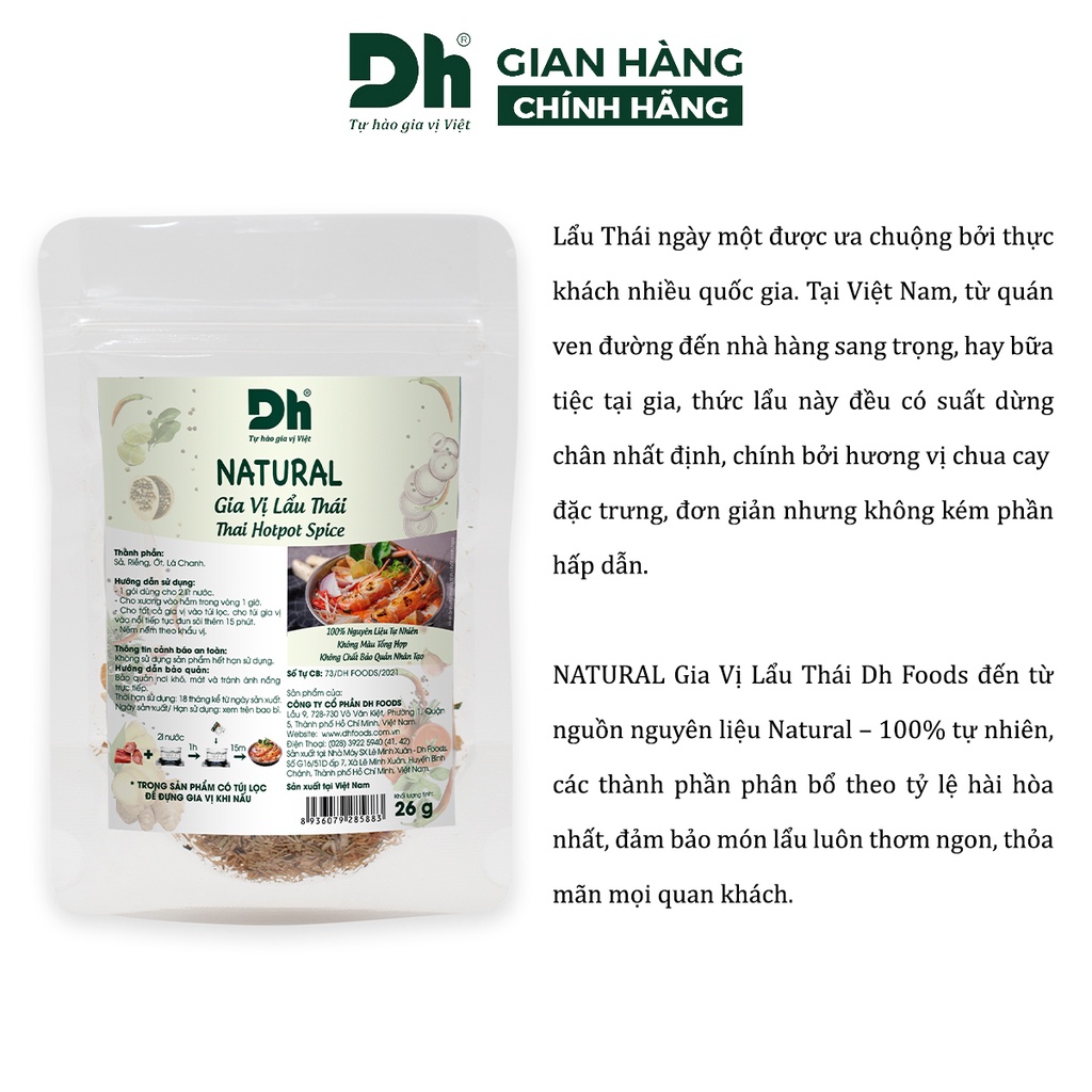 Gia vị nấu lẩu thái Natural DH Foods nêm sẵn thành phần tự nhiên gói 26gr