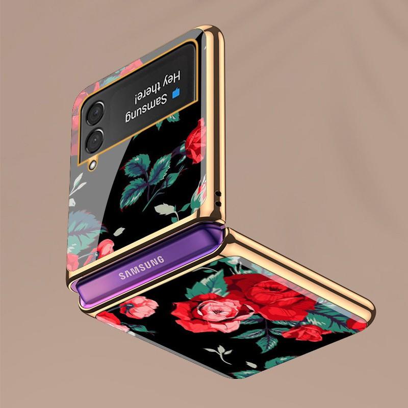 Z Ốp Điện Thoại Kính Cường Lực Mạ Điện Họa Tiết Hoa Cho Samsung Galaxy Z Flip 4 3 2 1 Z Fold 4 3 2 4