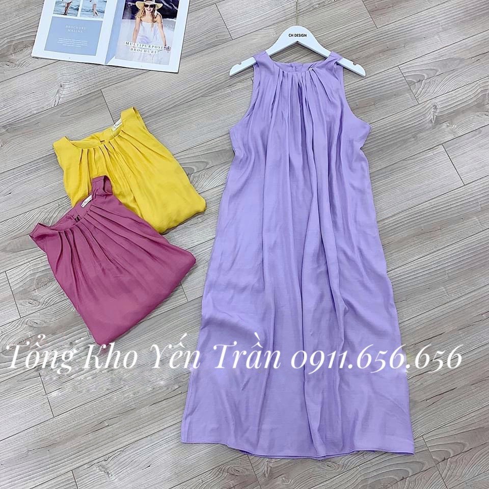 Váy suông sát nách nhúm ngực 3 màu chất đũi
