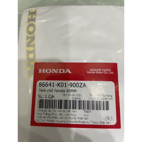 Tem chữ honda 65mm đỏ đen trắng chính hãng honda (giá 1 tem)