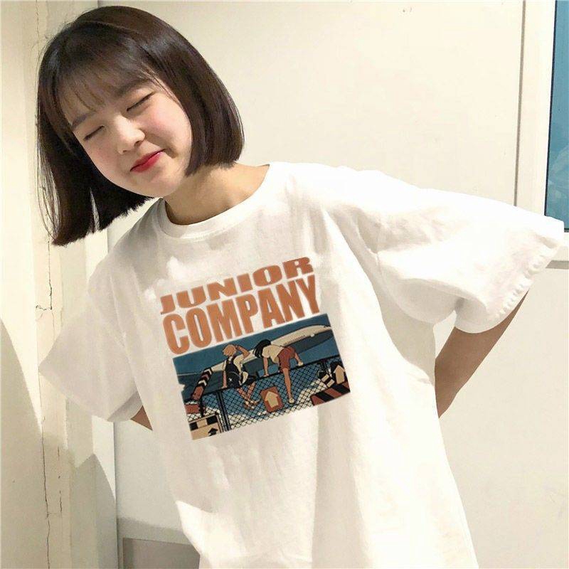 Women's Round Collar Summer Schoolgirl Korean Version Printed Removable Short Sleeve T-shirt Simple