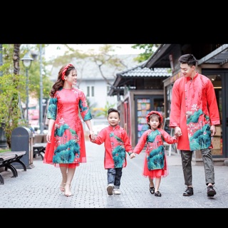 Áo dài cách tân cho mẹ , bé trai, bé gái( màu trắng)
