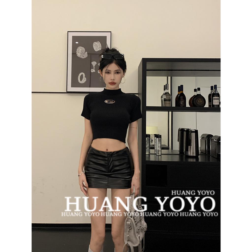 Áo Thun Croptop Dệt Kim Tay Ngắn Dáng Ôm Trang Trí Kim Loại Thời Trang Mùa Hè Mới Cho Nữ