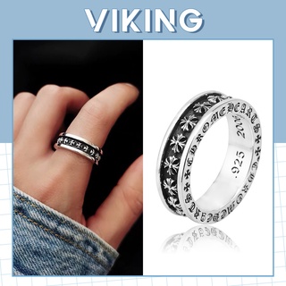 Nhẫn Chrome Heart Thép Titan Không Gỉ Họa Tiết Nổi Phủ Đen Dành Cho Nam Nữ