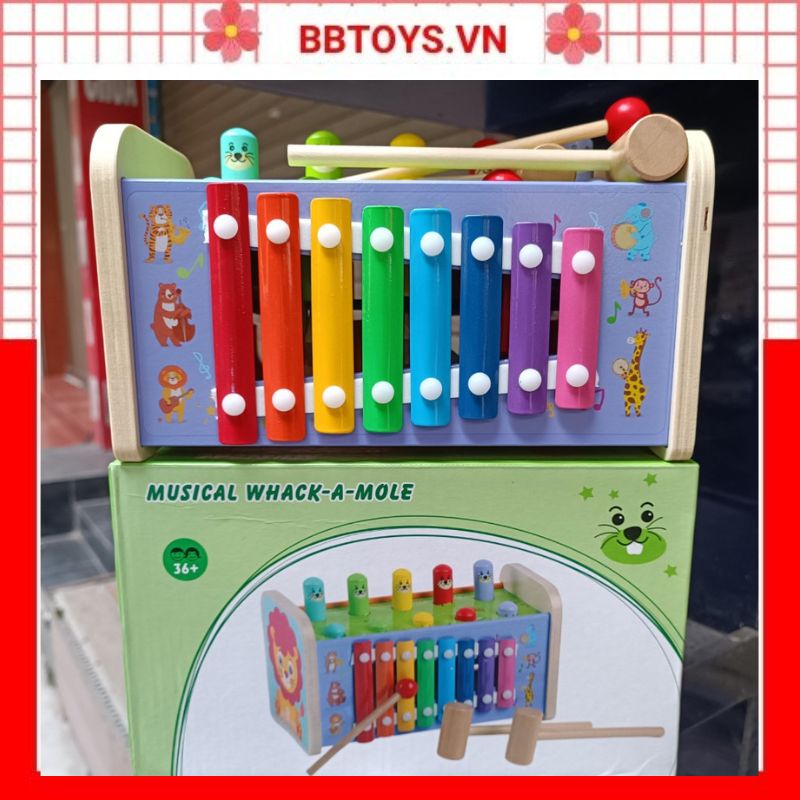 Đồ chơi gỗ đập chuột kèm đàn 3in1 cho bé (BBTOYS: 31)