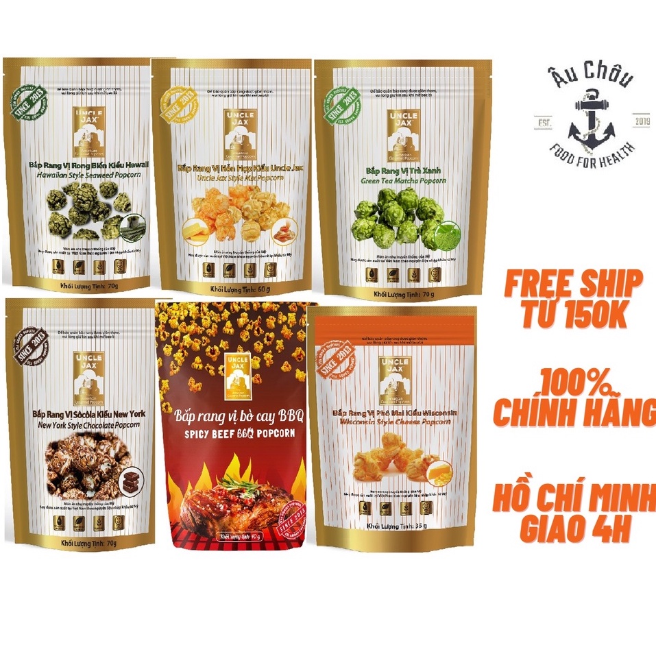 Bắp rang bơ Uncle Jax American Popcorn đủ loại caramel, phô mai ít calo kiểu Mỹ gói khủng lồ