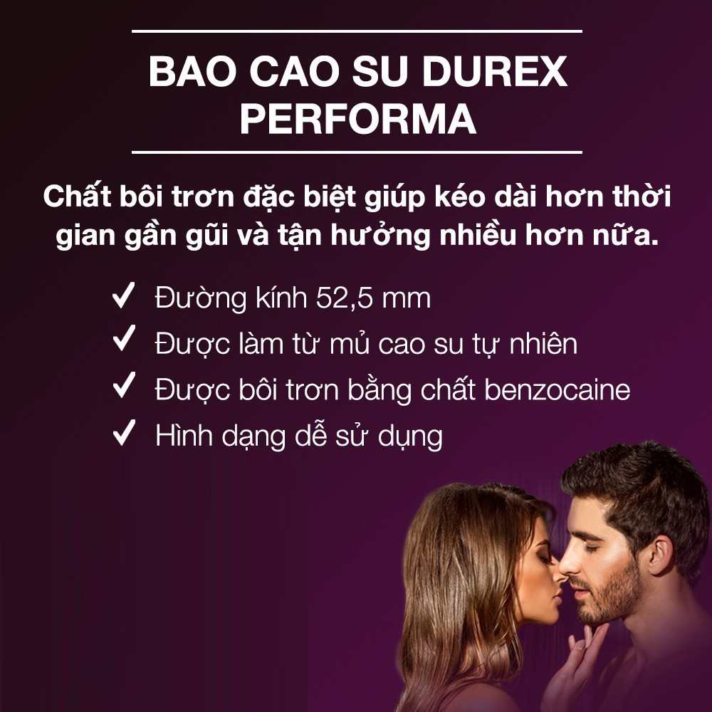 [Chính Hãng] Bao Cao Su DUREX PERFOMA - Gây Tê Kéo Dài Thời Gian - Hộp 12c