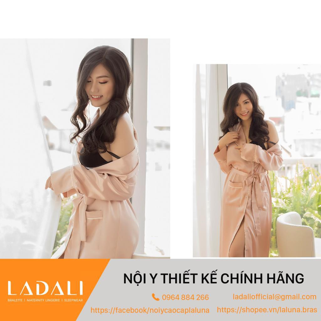 [Mã LADALI30 HOÀN 30% XU]  Choàng ngủ Pyjama lụa 1 hàng khuy thắt nơ eo - CN08 Thương Hiệu Ladali