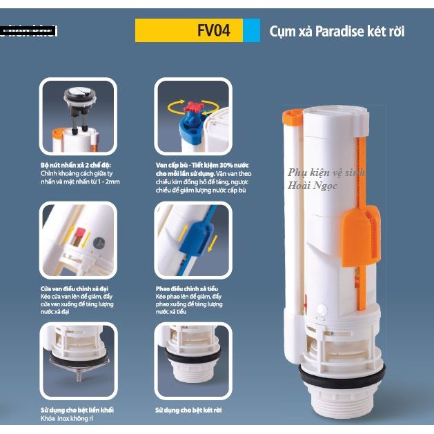 FV04 - Cây xả, cột xả bồn cầu 2 nhấn két rời HÙNG ANH