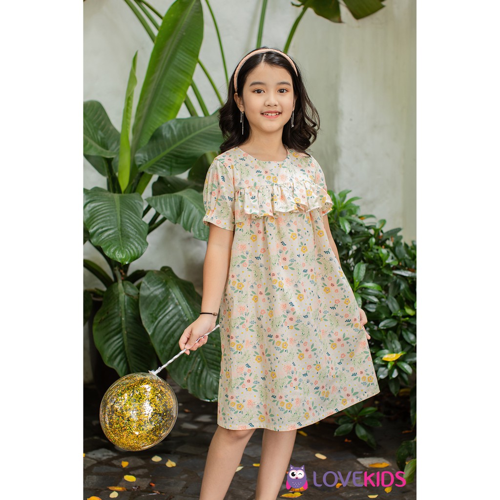 Váy BG hoa nhí màu kem bèo ngực LKG20DR010 - Lovekids