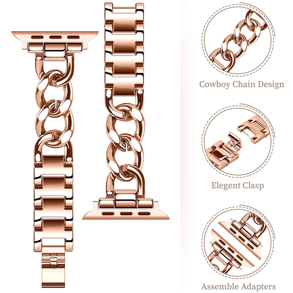Dây Đeo Inox Dạng Xích 45mm 38mm 40/44mm Cho Đồng Hồ Apple iWatch Series 7 6 SE 5 4 3