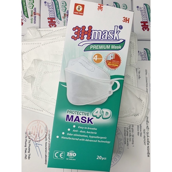 [Không đau tai] Khẩu Trang Y Tế 4D Kháng Khuẩn Cao Cấp Vĩnh Tiến 3Hmask Màu Trắng