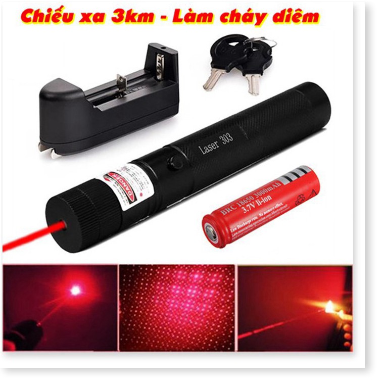Đèn Pin LASER 303 - FULL Box - Có sạc