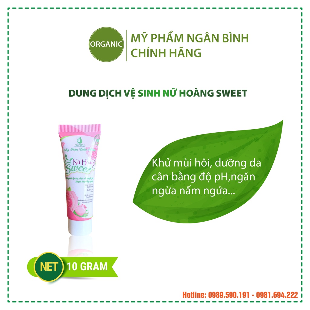 [ Mẫu test 10gr ]Dung dịch vệ sinh Ngân Bình - Nữ hoàng Sweet giảm ngứa, làm hồng se khít, loại bỏ mùi hôi vùng kín