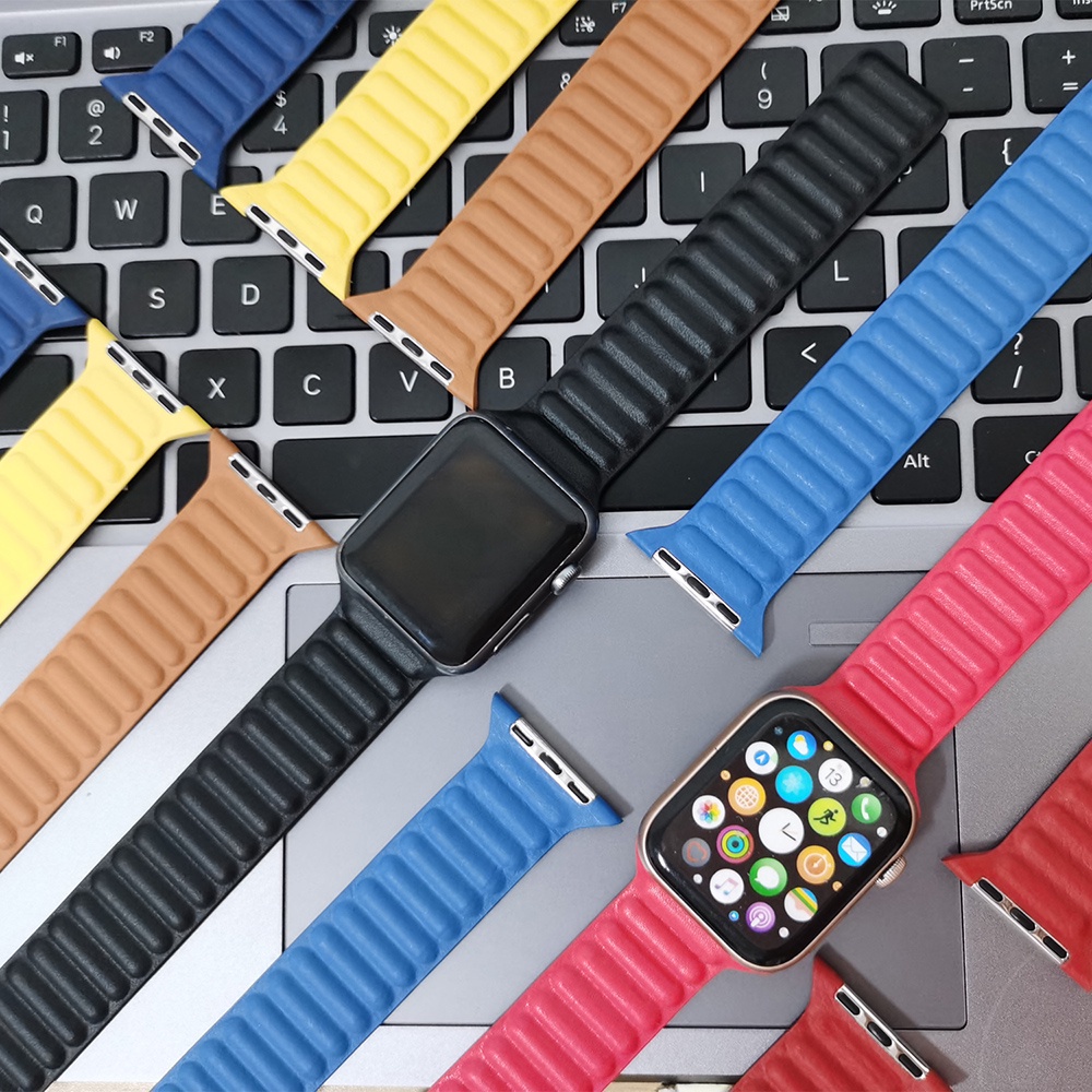Dây Đeo Bằng Da Khóa Nam Châm Cho Đồng Hồ Thông Minh iWatch Series 2 3 4 5 6 7 SE 38mm 40mm 42mm 44mm Series 7 41mm 45mm