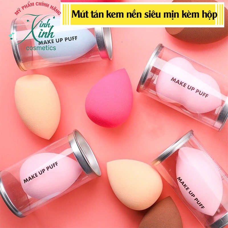 Bông mút tán kem nền giúp lớp nền mịn và lỳ hơn - có hộp đựng như hình giao màu ngẫu nhiên