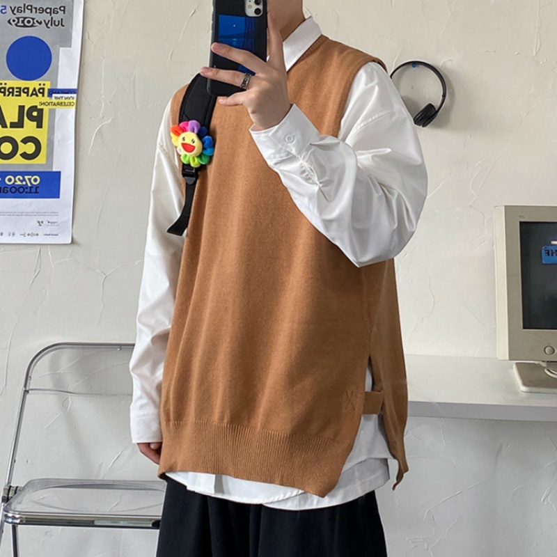 Áo len không tay cổ tròn thời trang dành cho nam áo len không tay cổ chữ v