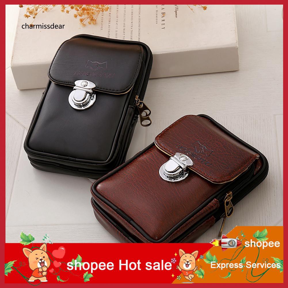 Túi Giả Da Đeo Hông Có Khóa Kéo Phong Cách Vintage Thời Trang Cho Nam
