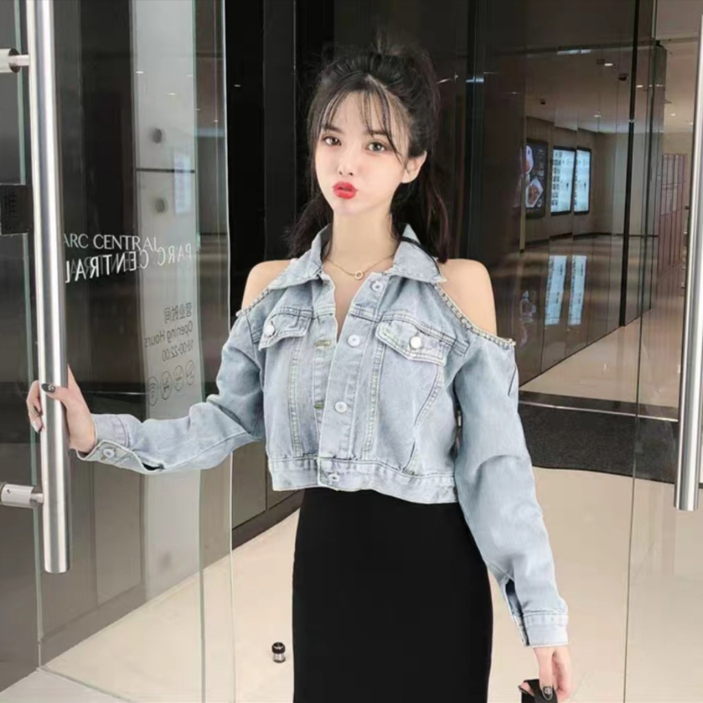 Áo Khoác Jean In Hoa Hồng Thời Trang 2017