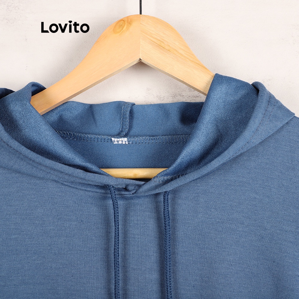 Áo nỉ mũ trùm đầu in chữ Lovito L07996 (màu xanh dương) | BigBuy360 - bigbuy360.vn