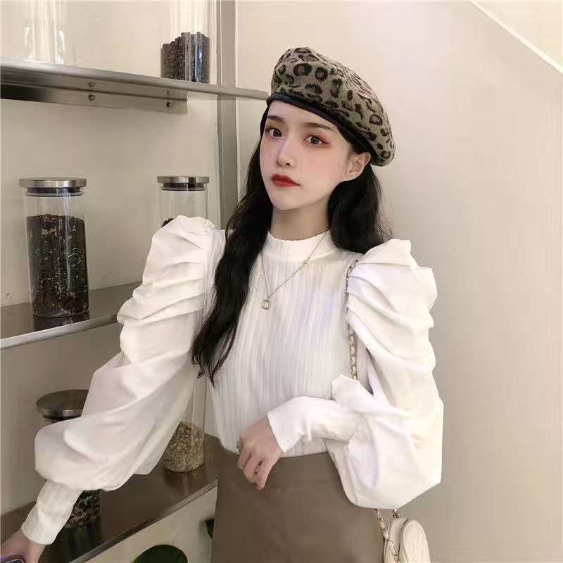 A7 Áo Len Tăm Tay Bồng Sơ Mi Có Hai Màu Thu Đông | BigBuy360 - bigbuy360.vn