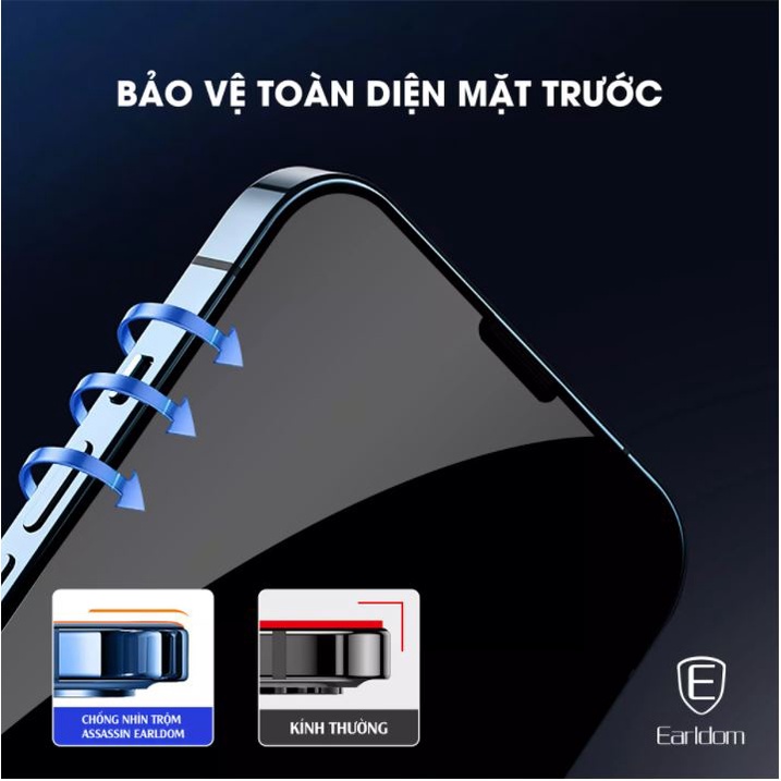 Kính cường lực Iphone 7 8 Plus X Xs Xr Xsmax 11 12 13 14 Pro max chống nhìn trộm Earldom Assasin
