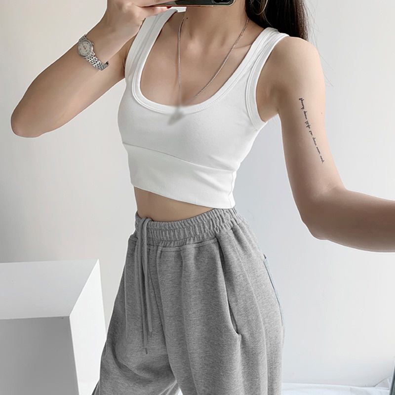 Áo Tank Top Thể Thao Sát Nách Màu Sắc Thanh Lịch Có Mút Đệm Ngực