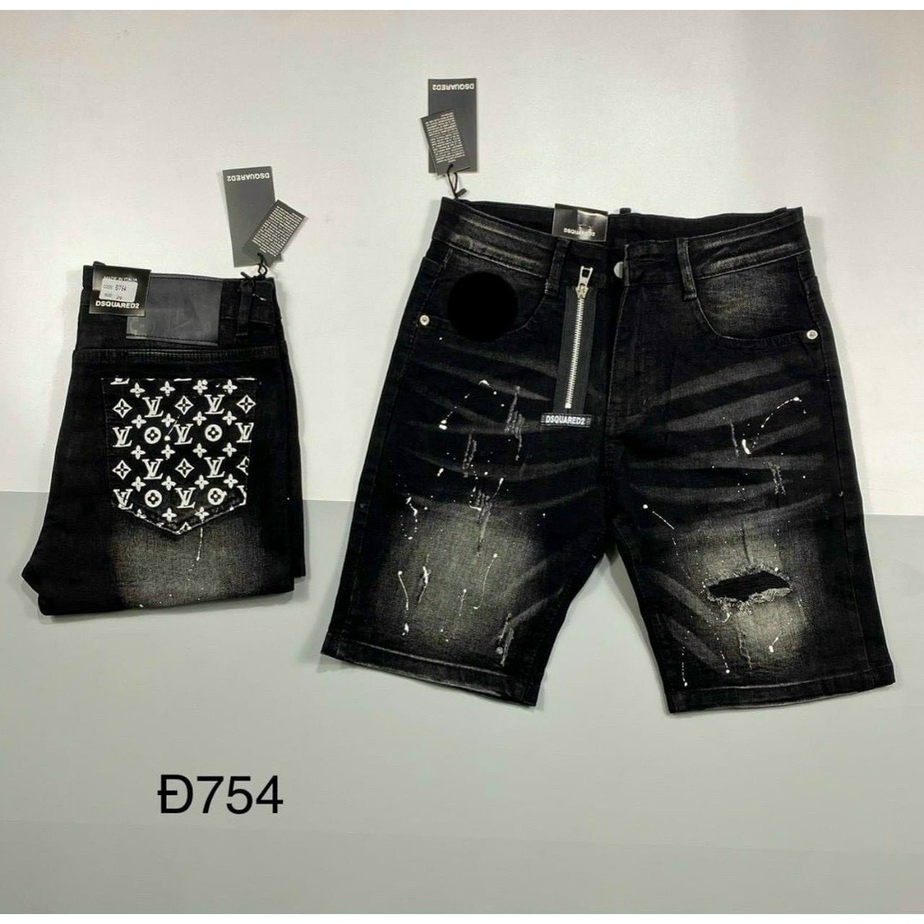 Quần short jean nam ngắn đen in họa tiết đẹp,mẫu mới hot chất jean dày giá tốt