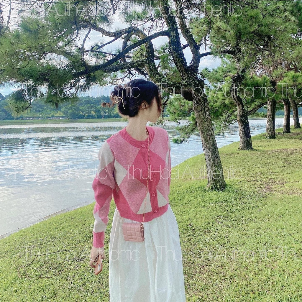 Áo khoác len cardigan caro hồng Za.ra xuất