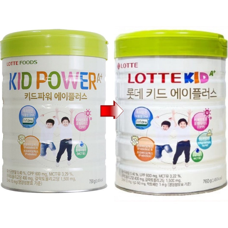 Sữa Kid Power A+ (Lotte Kid A+) Tăng chiều cao và cân nặng Hàn Quốc hộp 750g mẫu mới date 2023