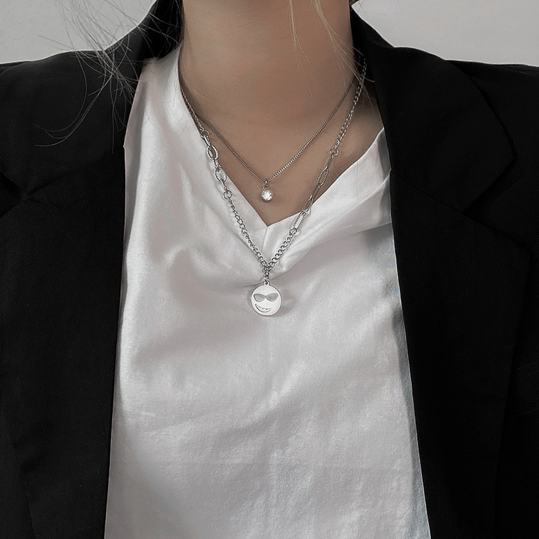 Vòng cổ nhiều lớp hình mặt cười phong cách hiphop Hàn Quốc