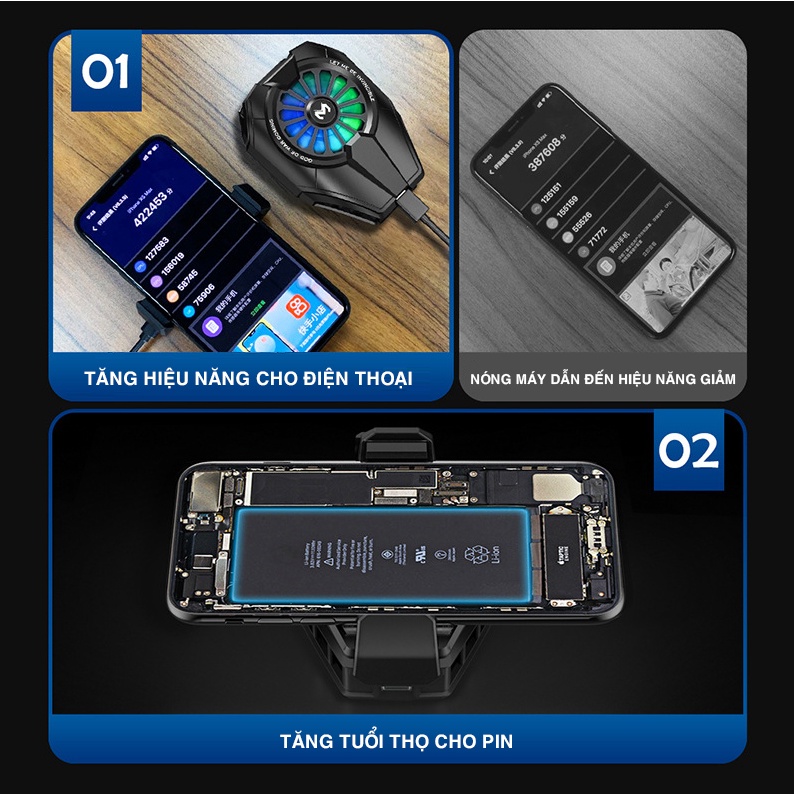 Quạt tản nhiệt gaming cho điện thoại di động MEMO DL06 led RGB công nghệ sò lạnh làm mát cực nhanh và lạnh