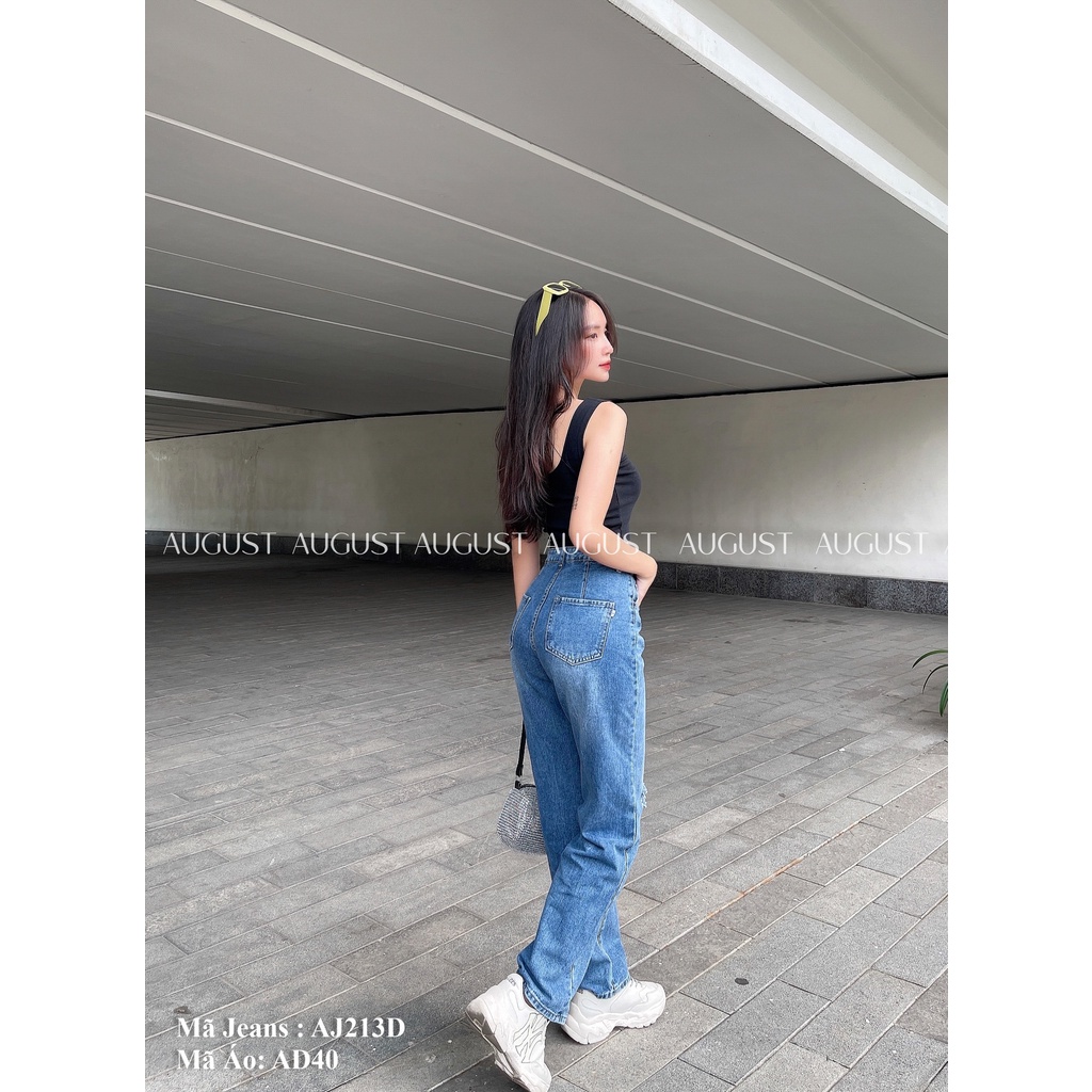 Quần Jean Nữ Ống Suông Cao Cấp Rách Ít Hack Dáng August house AJ213 | Ảnh thật shop tự chụp trải sàn
