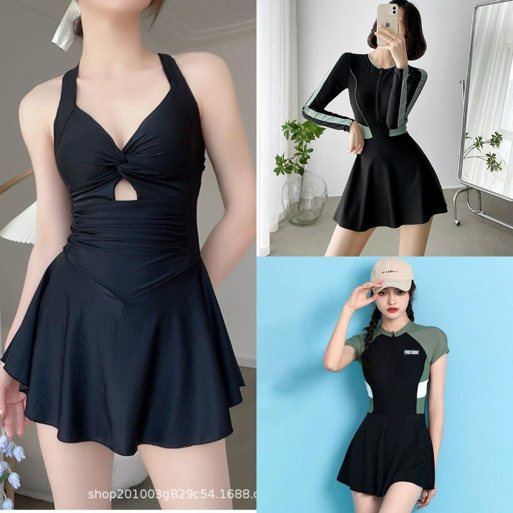 Bikini đi biển, váy đi biển, đồ bơi nữ kín đáo 1 mảnh váy 2 lớp tay dài chống nắng- Đồ bơi một mảnh(B01/B02/B03/B04)