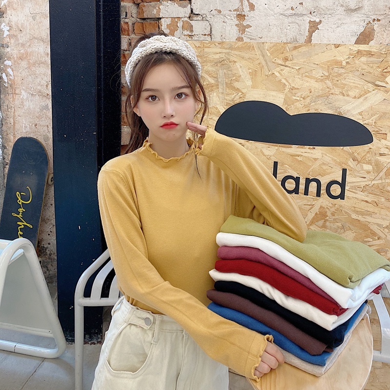 Áo dệt kim tay dài dáng rộng cổ cao phong cách mới thời trang thu đông cho nữ