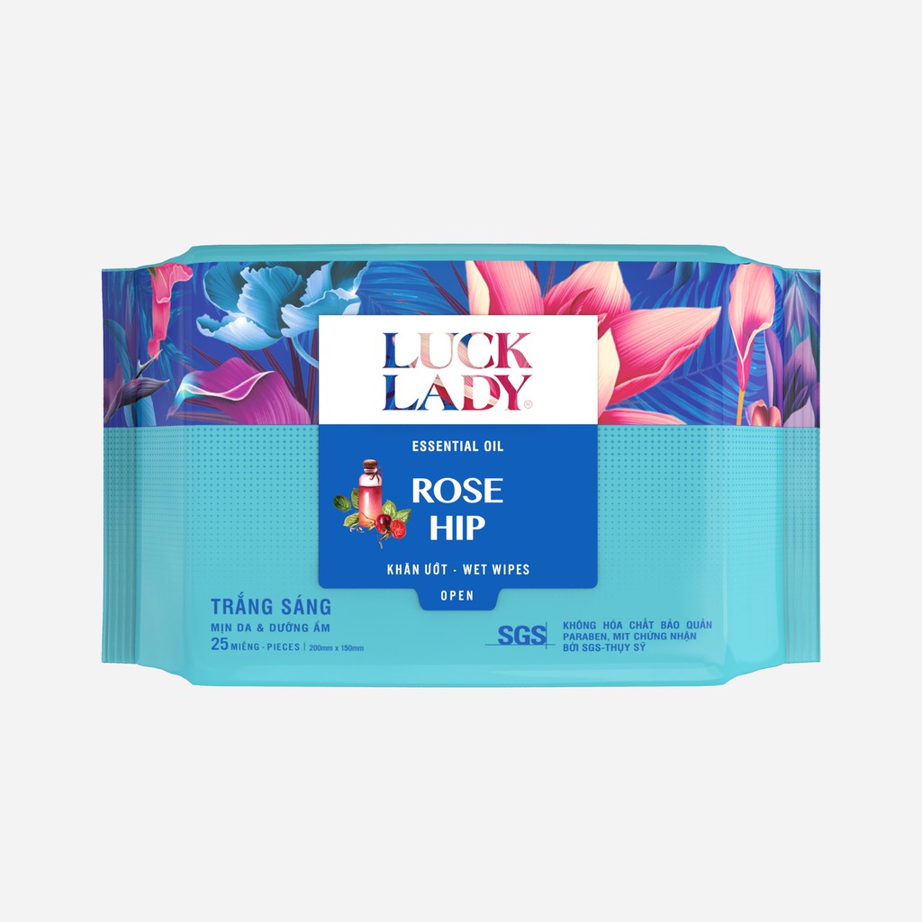 Combo 10 gói khăn ướt Luck Lady rose hip trắng sáng, mịn da