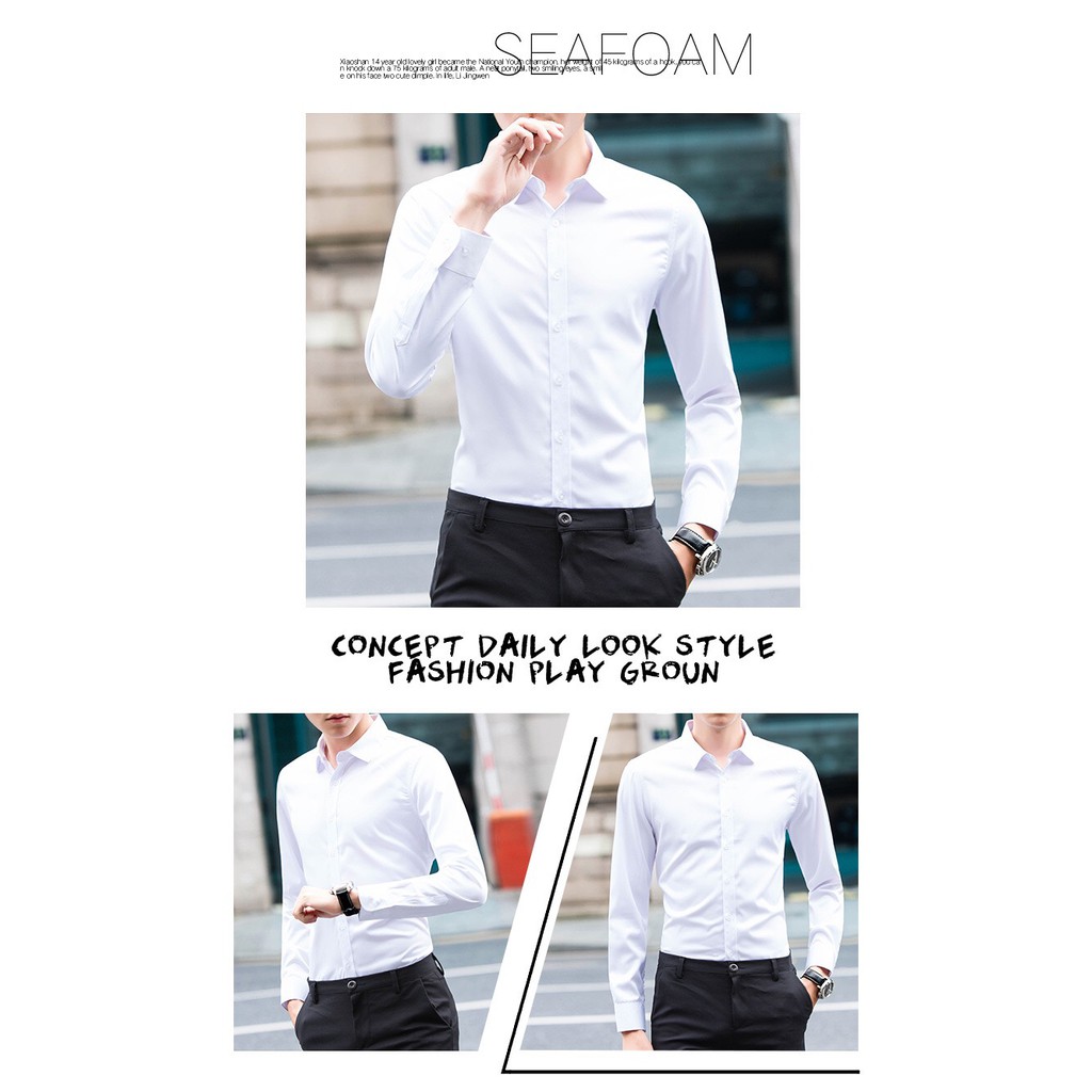 Áo sơ mi nam Vải Lụa Thái Trắng chống nhăn dáng Hàn quốc | BigBuy360 - bigbuy360.vn