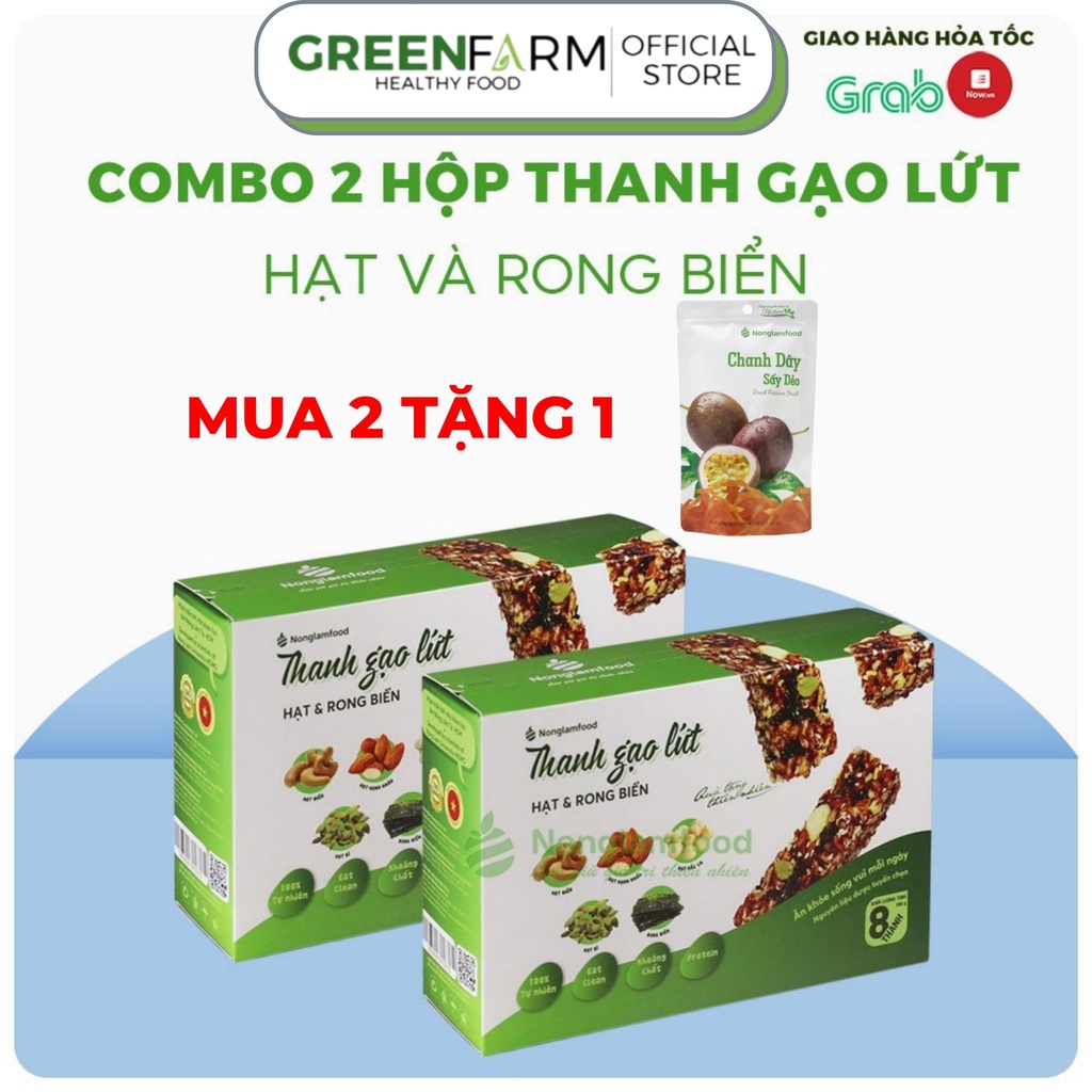 Thanh gạo lứt ngũ cốc rong biển Nông Lâm Food hộp 8 thanh 136g,Macca,Hạnh nhân,Đậu phộng,Hạt điều,ngon miệng dễ ăn