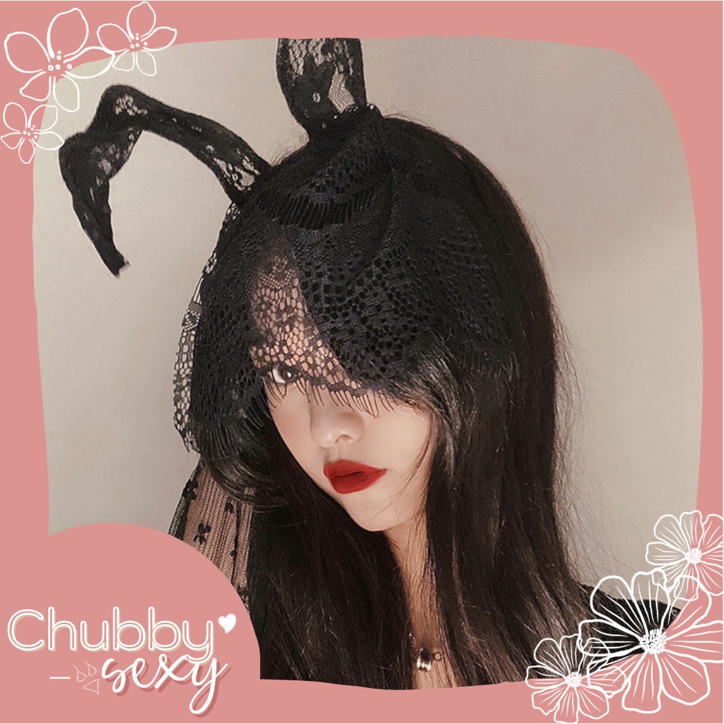 Bờm Tóc Tai Thỏ Ren Che Mặt Cosplay Sexy - Siêu Phẩm Bờm Mặt Nạ Bí Ẩn Quyến Rũ Black Bunny - PK12 - Chubby.Sexy